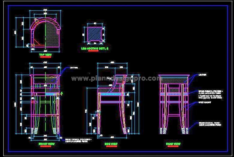 Upholstered Bar Stool Design in AutoCAD- Sections & Details